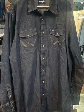Wrangler Dark Blue Denim Western Snap Shirt